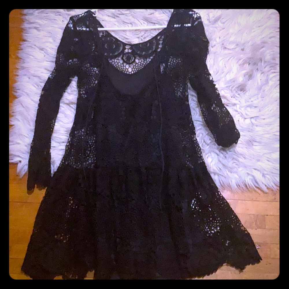 Black crochet dress
